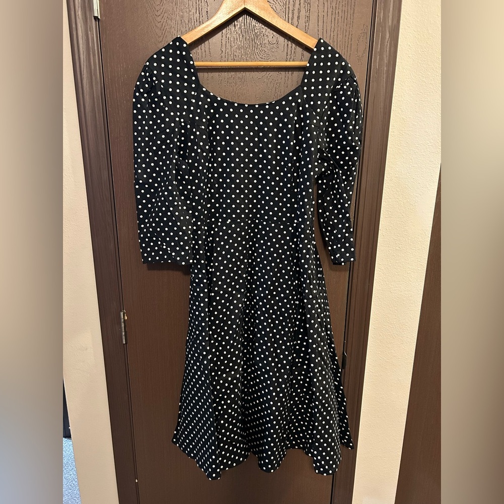 Hearts & Roses Black and White Polka Dot A-Line Dress L/XL